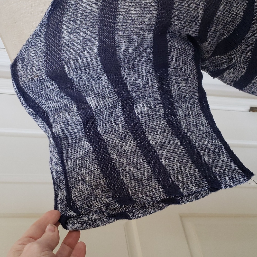 Vintage 90s Papaya Striped Knit Top Angel Sleeve Small Navy Space Dye Y2K - Picture 4 of 7